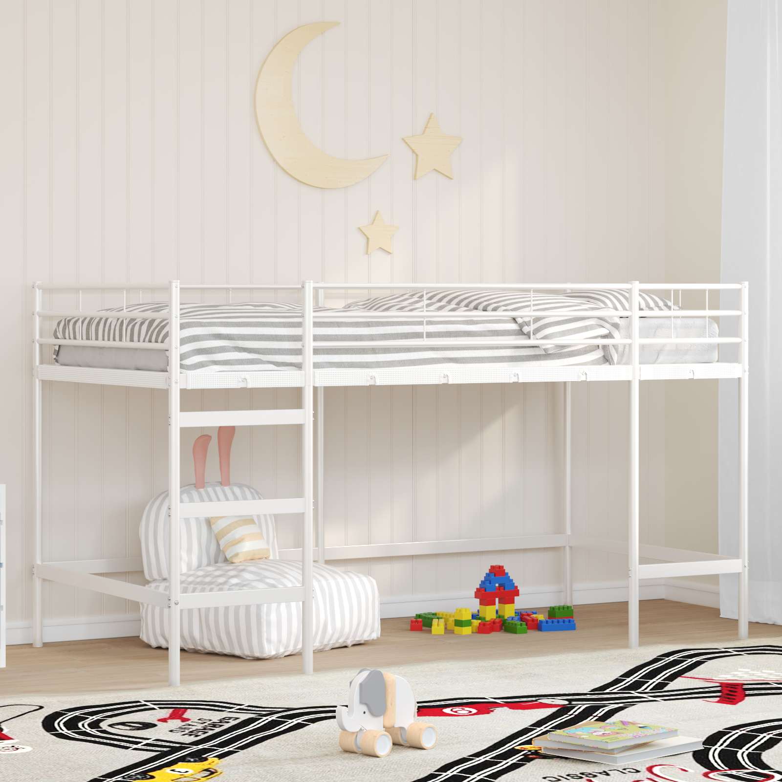 Weißes Kinder-Loftbett 107x200 cm