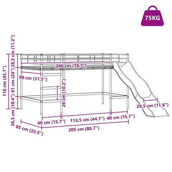Kinder-Hochbett mit Rutsche 80x200 cm