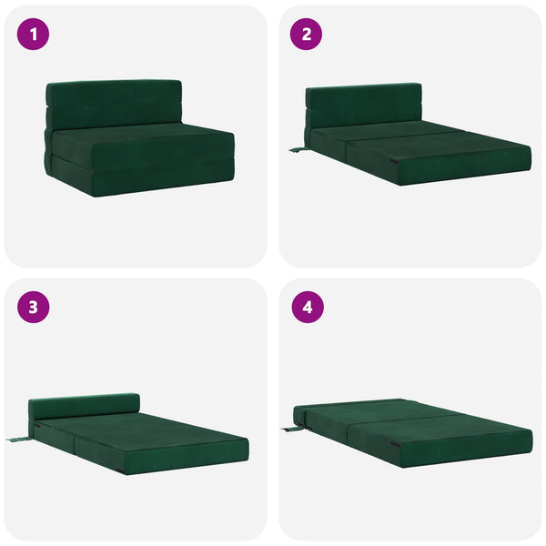 vidaXL Canapé-Lit Pliant Vert Foncé 190 x 70 x 15 cm Velours