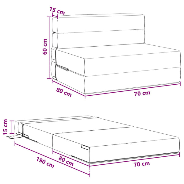 vidaXL Canapé-lit pliant noir 190 x 70 x 15 cm Velours