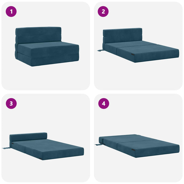 Blaues Samt Klappsofa Bett 190x100 cm