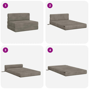 Klappsofa Bett Hellgrau Samt 190cm