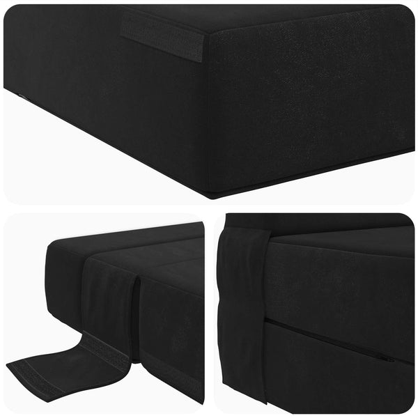 Schwarzes Klappsofa Bett Samt 190 cm