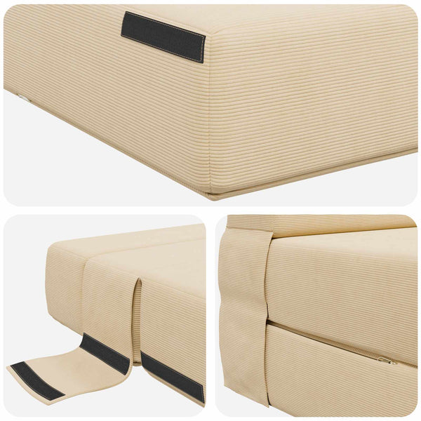 Klappsofa Bett Creme Cordstoff 190x100 cm