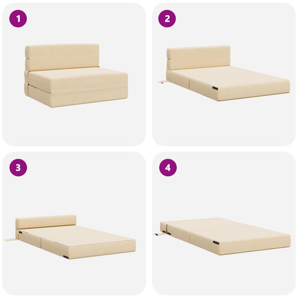 Klappsofa Bett Creme Cordstoff 190x100 cm