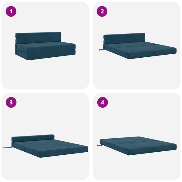 Blaues Klappsofa Bett Samt 203 cm