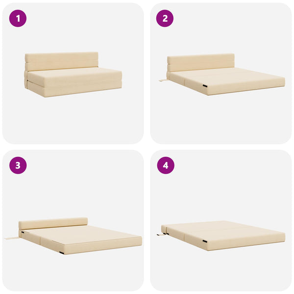 Klappsofa Bett Creme Cordstoff 203x152cm