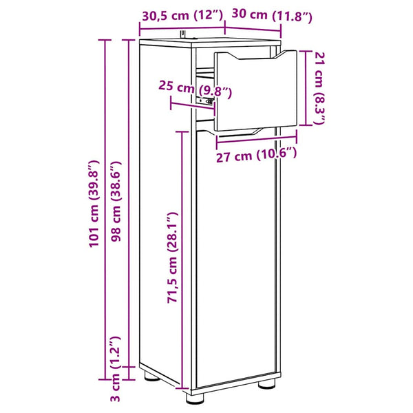 Badezimmerschrank Altholz 30,5x30x101cm