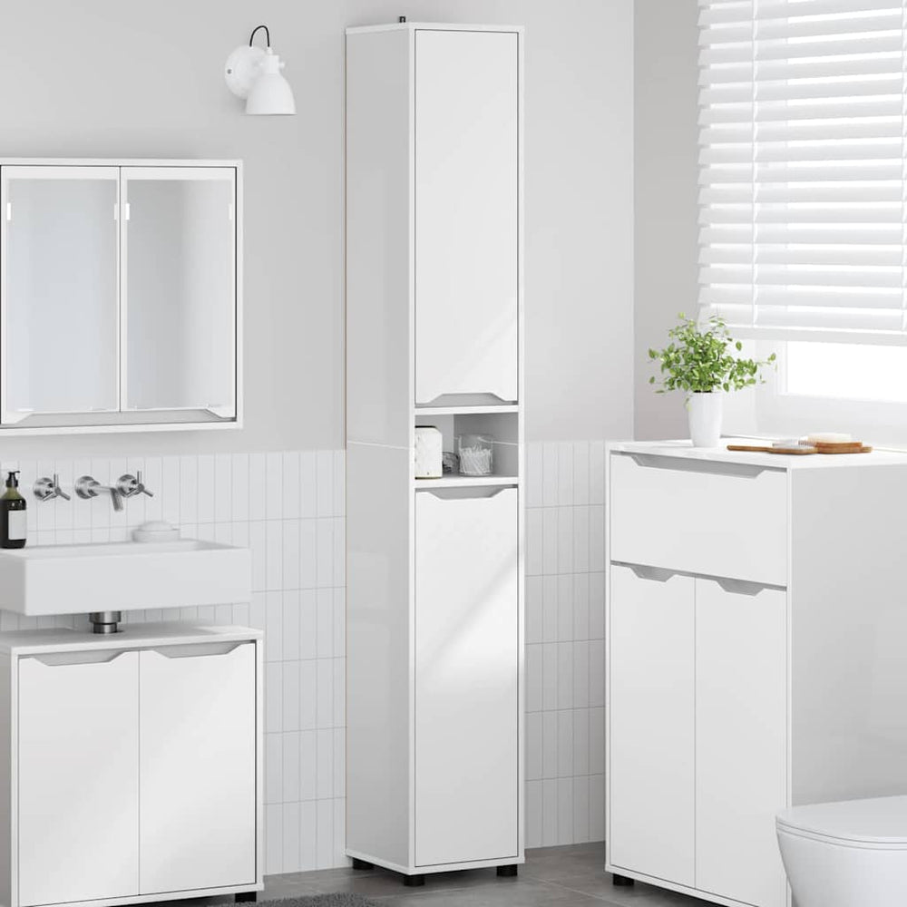 Hochglanz Badezimmerschrank Weiß 30,5x30x195cm