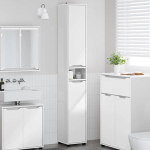 vidaXL Armoire de salle de bain avec étagère Blanc brillant 30,5 x 30 x 195 cm