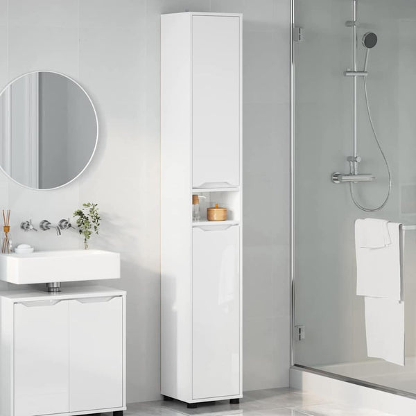 vidaXL Armoire de salle de bain avec étagère Blanc brillant 30,5 x 30 x 195 cm