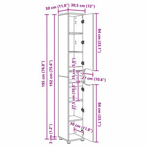 vidaXL Armoire de salle de bain avec étagère Blanc brillant 30,5 x 30 x 195 cm