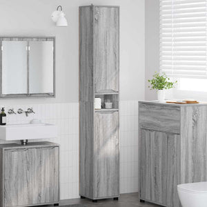 Badezimmerschrank mit Regal Grau 30,5x30x195 cm