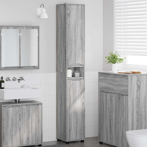 Badezimmerschrank mit Regal Grau 30,5x30x195 cm