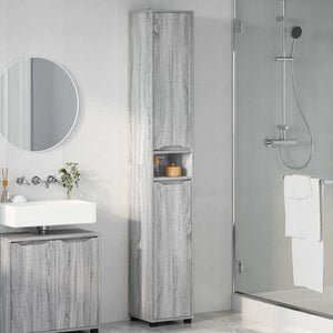 Badezimmerschrank mit Regal Grau 30,5x30x195 cm