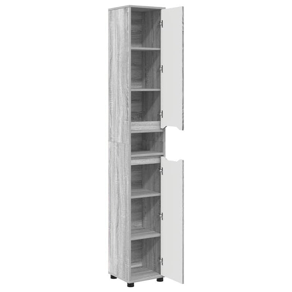 Badezimmerschrank mit Regal Grau 30,5x30x195 cm