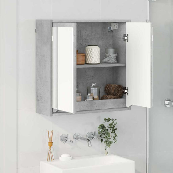 Badezimmerspiegelschrank Grau mit Regal 60 cm