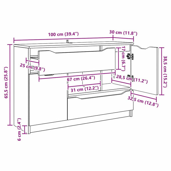 Sonoma-Eiche Sideboard, 100 cm