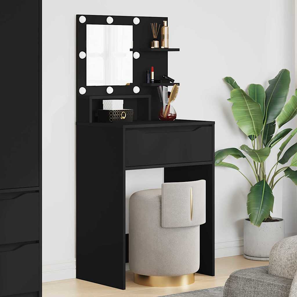 Schwarzer Schminktisch mit Regal, 80 cm