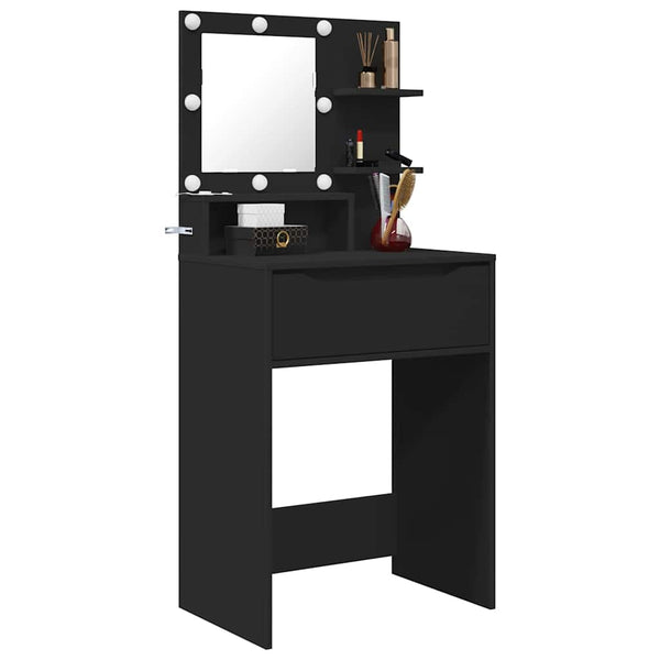 Schwarzer Schminktisch mit Regal, 80 cm