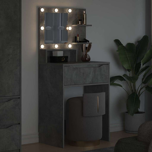 Schminktisch mit LED-Beleuchtung Betongrau