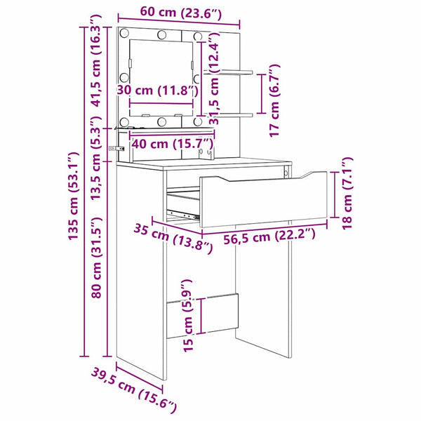 Schminktisch mit Regal Altholz 80 cm