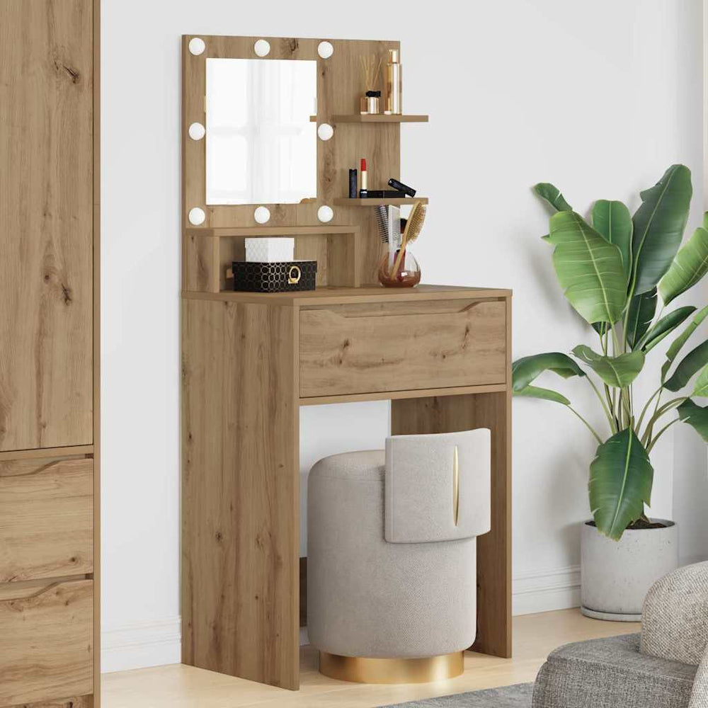 Schminktisch Artisan Eiche mit Hollywood-Lichtern