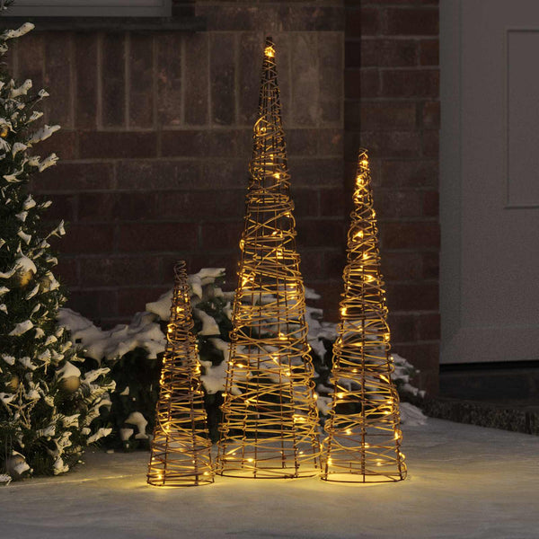 Weihnachtsbaum 3er Set Warmweiß Rattan 80cm