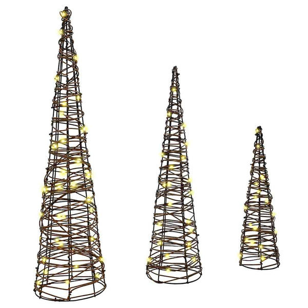 Weihnachtsbaum 3er Set Warmweiß Rattan 80cm