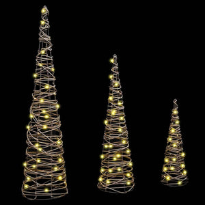 Weihnachtsbaum 3er Set Warmweiß Rattan 80cm