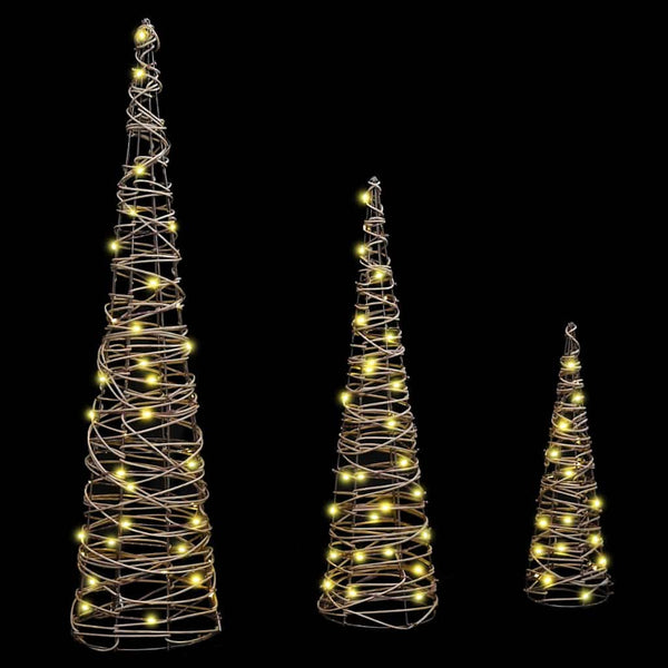 Weihnachtsbaum 3er Set Warmweiß Rattan 80cm