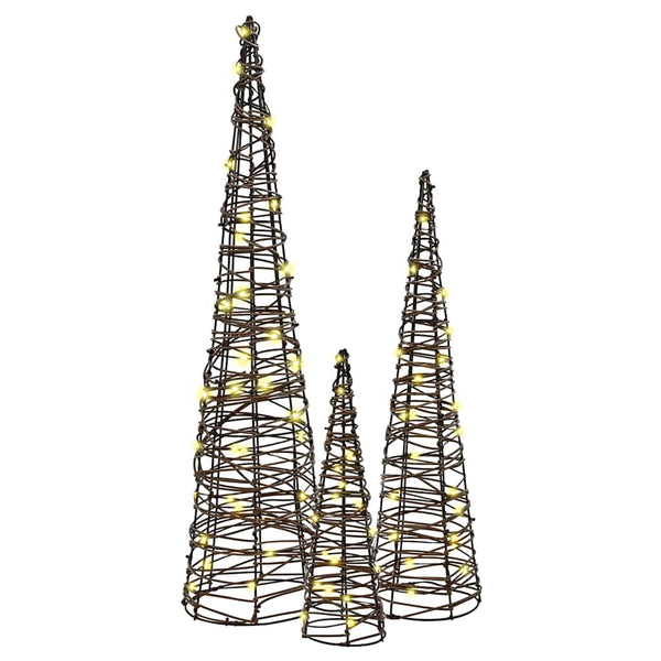 Weihnachtsbaum 3er Set Warmweiß Rattan 80cm