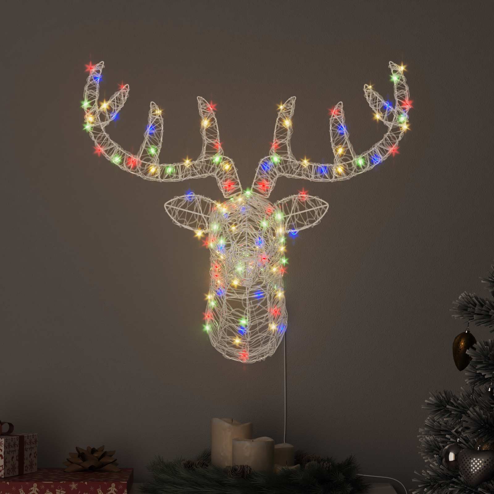 Bunter LED Rentierkopf aus Acryl
