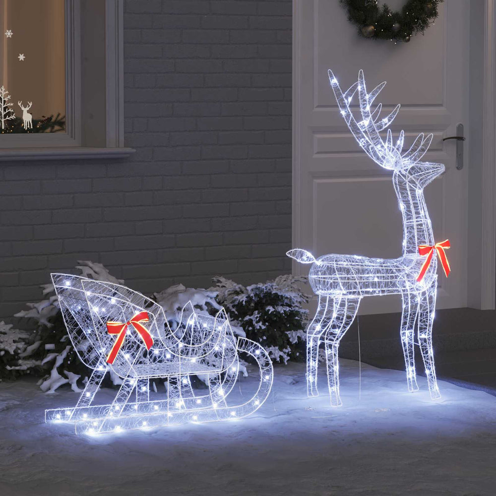 Rentier mit Schlitten, Kaltweiß, 130cm, LED