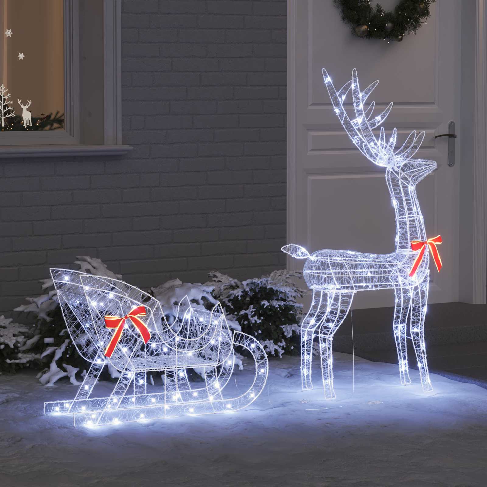 Rentier mit Schlitten, Kaltweiß, 130cm, LED