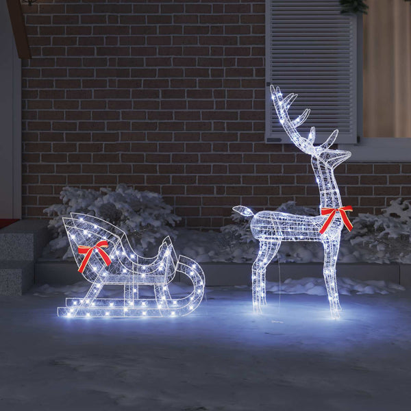 Rentier mit Schlitten, Kaltweiß, 130cm, LED