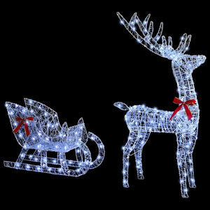 Rentier mit Schlitten, Kaltweiß, 130cm, LED