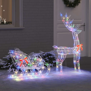 LED Rentier Schlitten Bunt 129cm