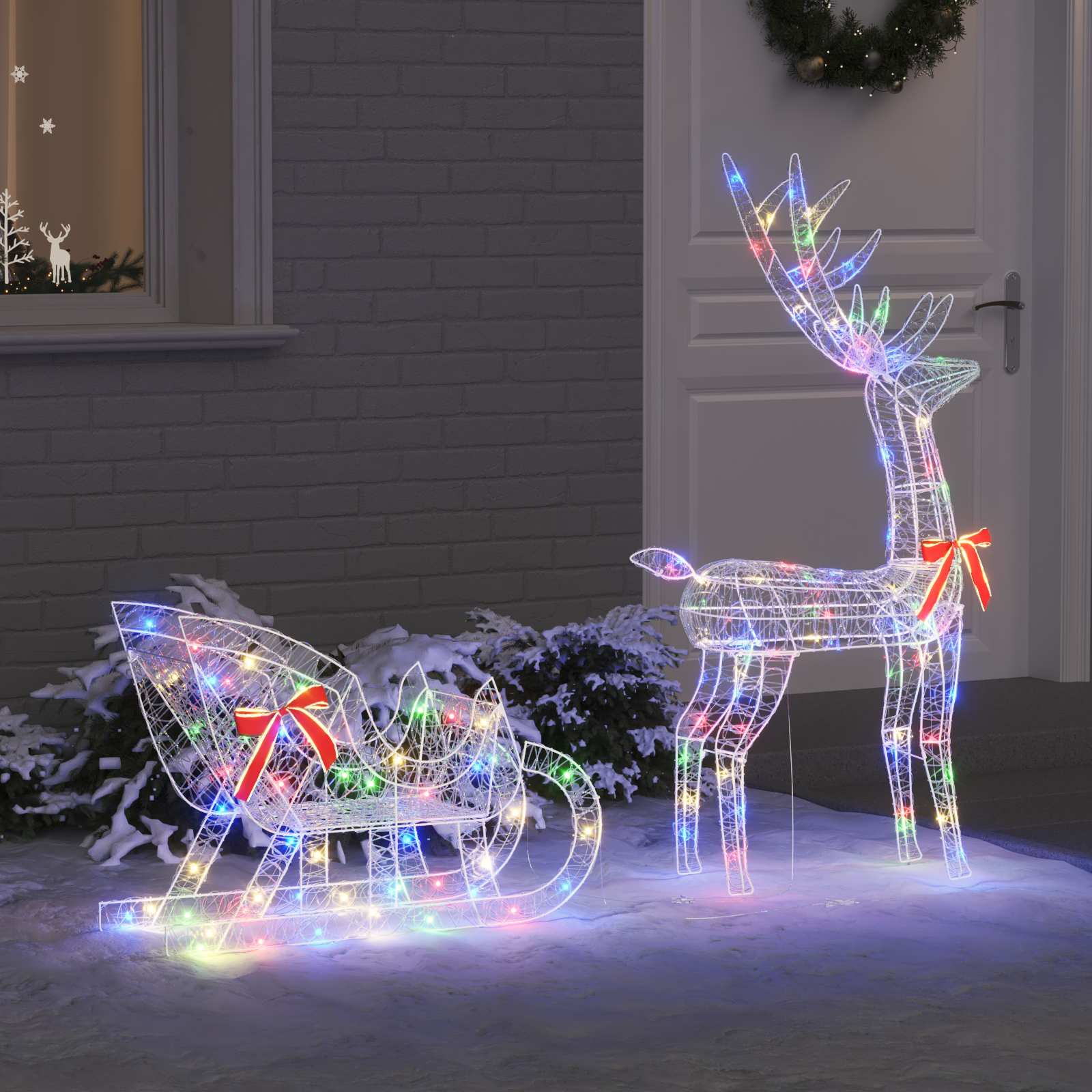 LED Rentier Schlitten Bunt 129cm