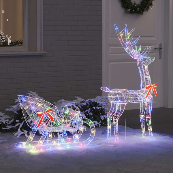 LED Rentier Schlitten Bunt 129cm
