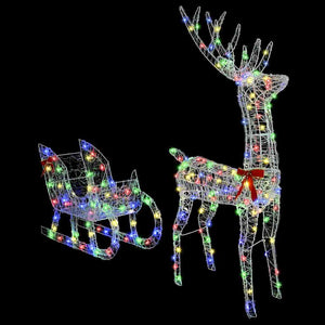 LED Rentier Schlitten Bunt 129cm
