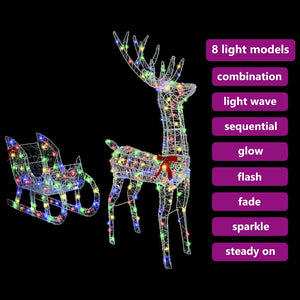 LED Rentier Schlitten Bunt 129cm