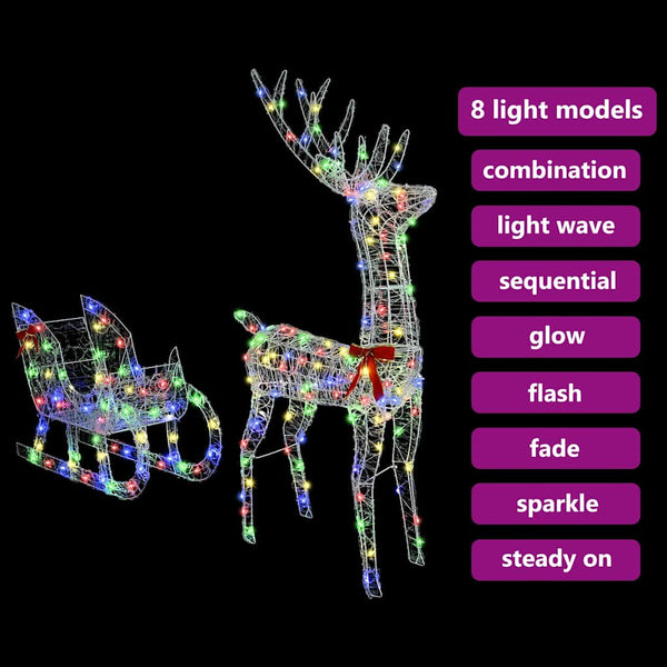 LED Rentier Schlitten Bunt 129cm