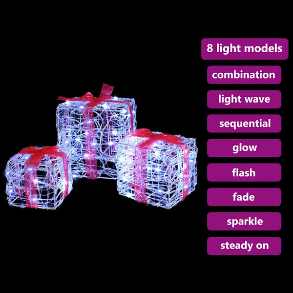 LED Geschenkboxen 3er Set Kaltweiß