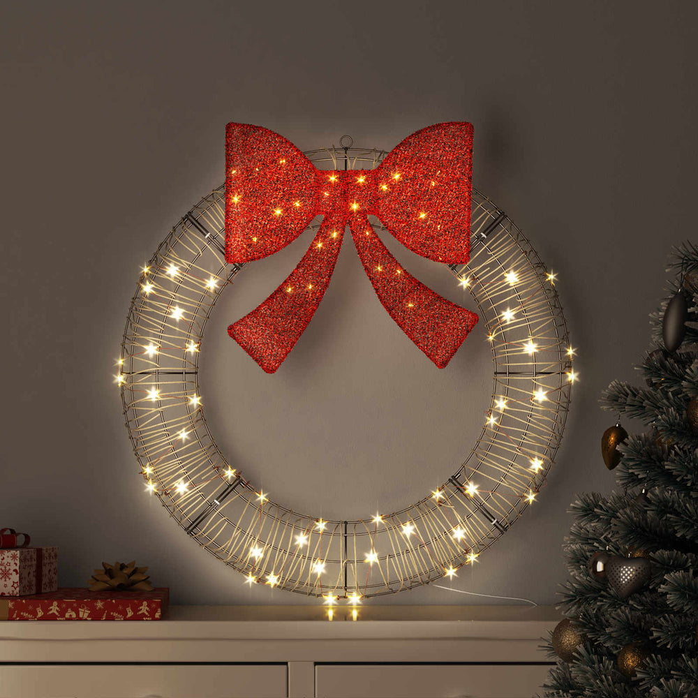 LED-Kranz Warmweiß Rattan 90cm