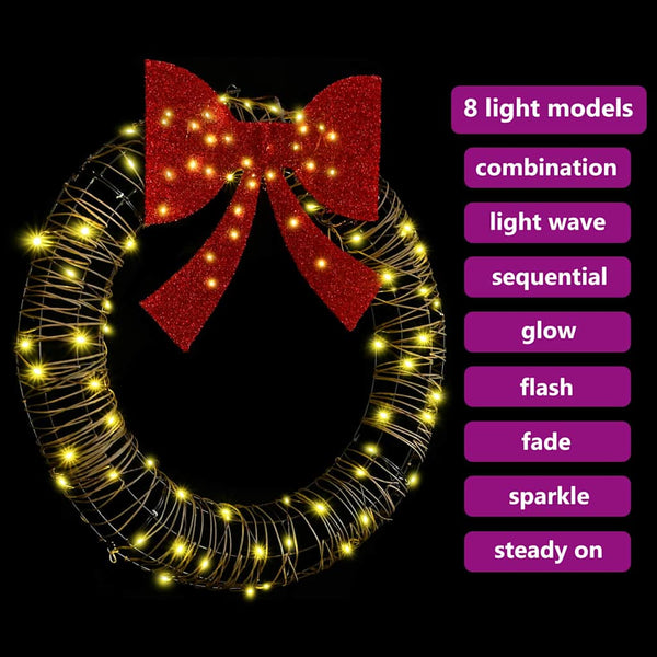 LED-Kranz Warmweiß Rattan 90cm