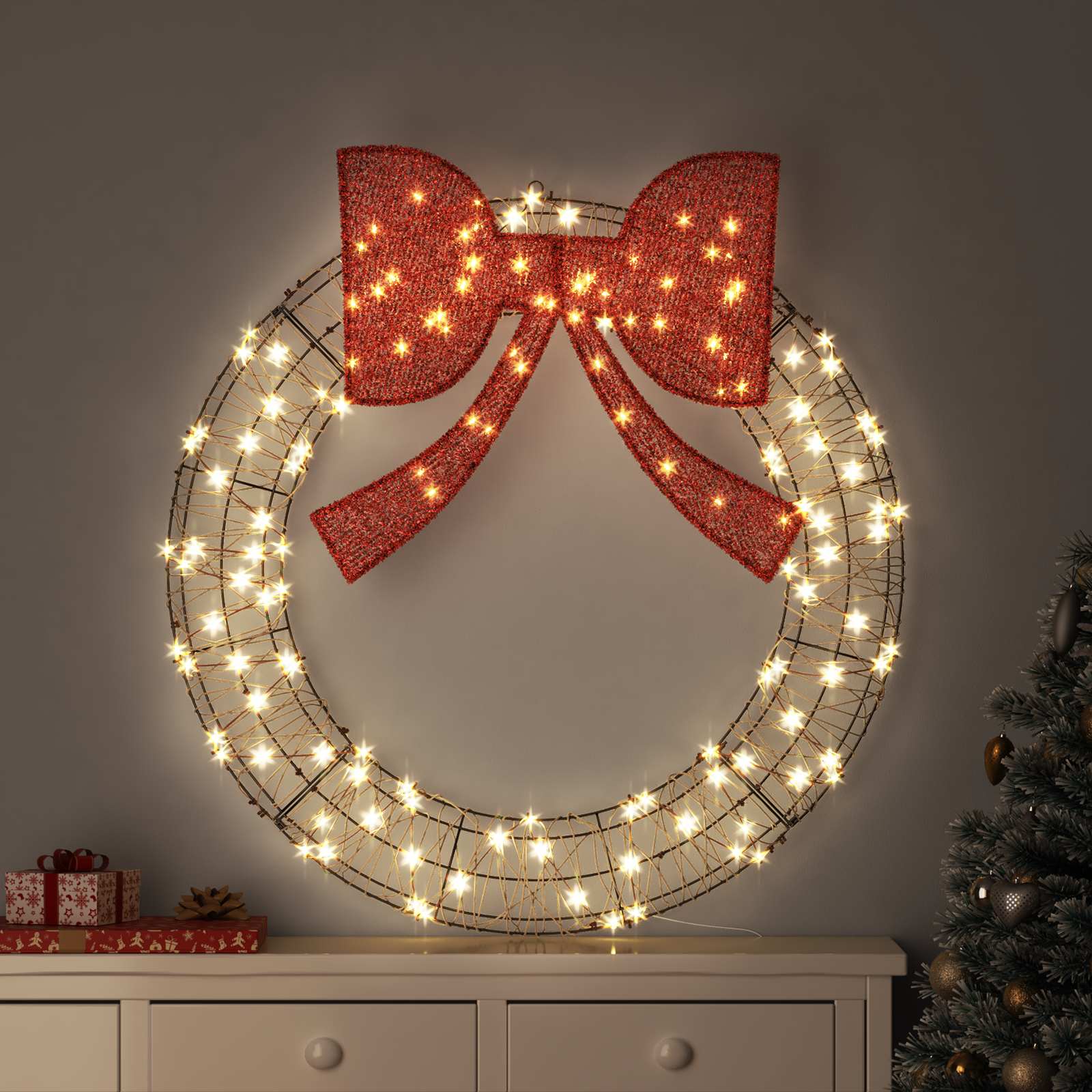 LED-Weihnachtskranz mit warmweißen Lichtern