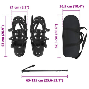 3-in-1 Schneeschuhe mit Wanderstöcken Schwarz