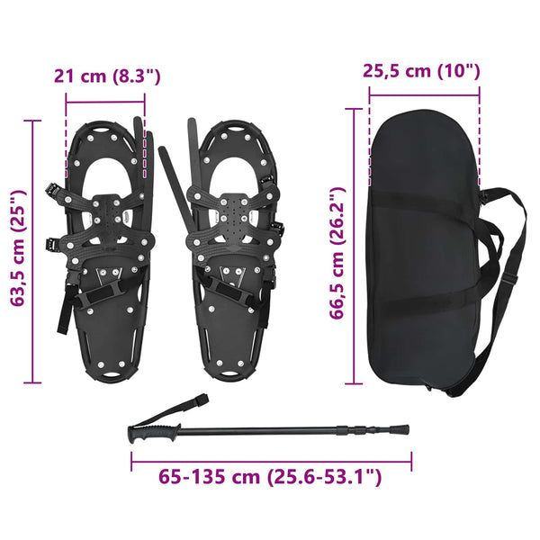 3-in-1 Schneeschuhe mit Wanderstöcken Schwarz