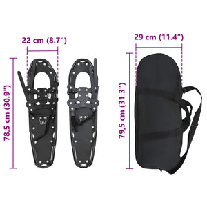 vidaXL Raquettes à neige 3 en 1 noir 78,5 x 22 cm aluminium et PEHD